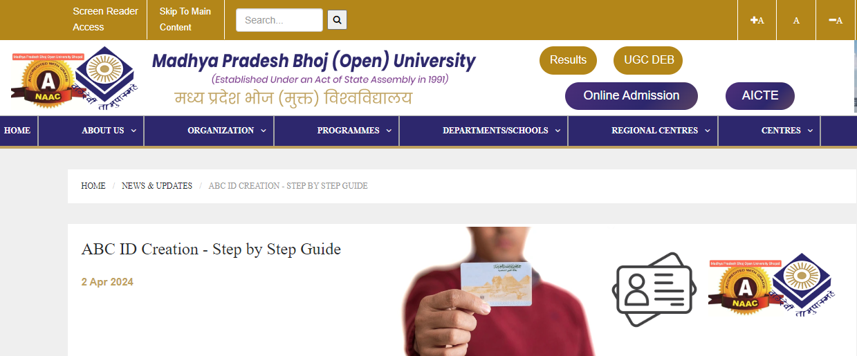 mp bhoj open university abc id creation 2024